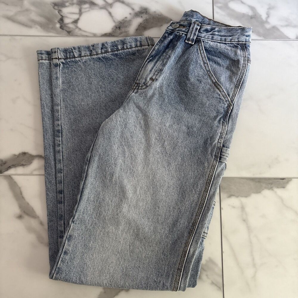 J. Galt Brandy Melville Light Wash Carpenter Jeans Wide Leg Adjustable Waist S